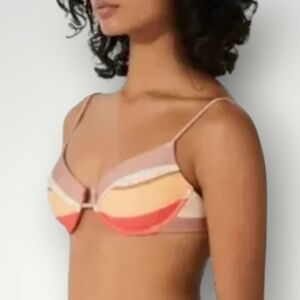 Zulu & Zephyr Swim Top Womens 12 Sun  Stripe Tie Balconette Cup Bikini Underwire